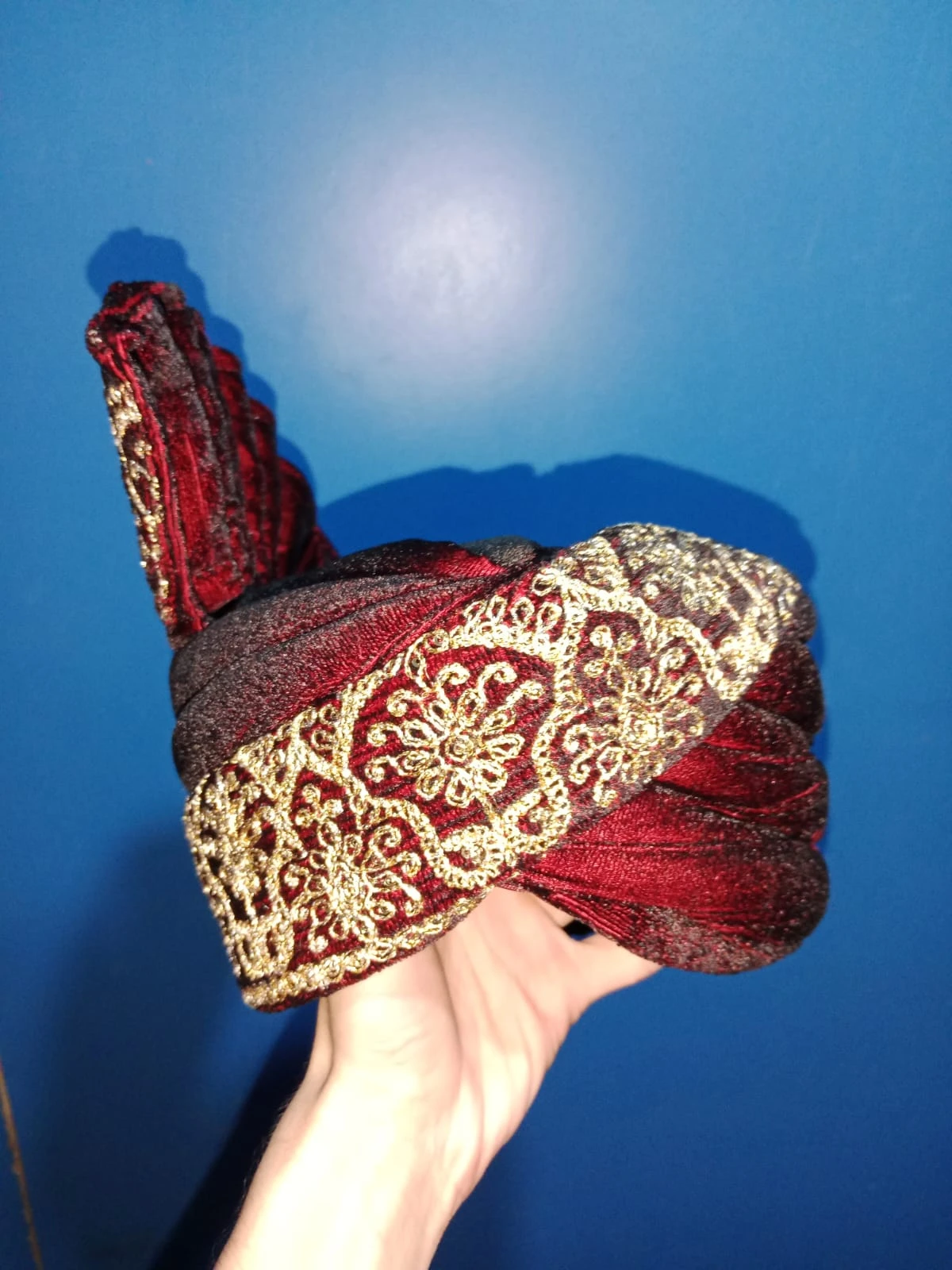 The Royal Crimson Embroidered Velvet Groom's Turban (Kulla)