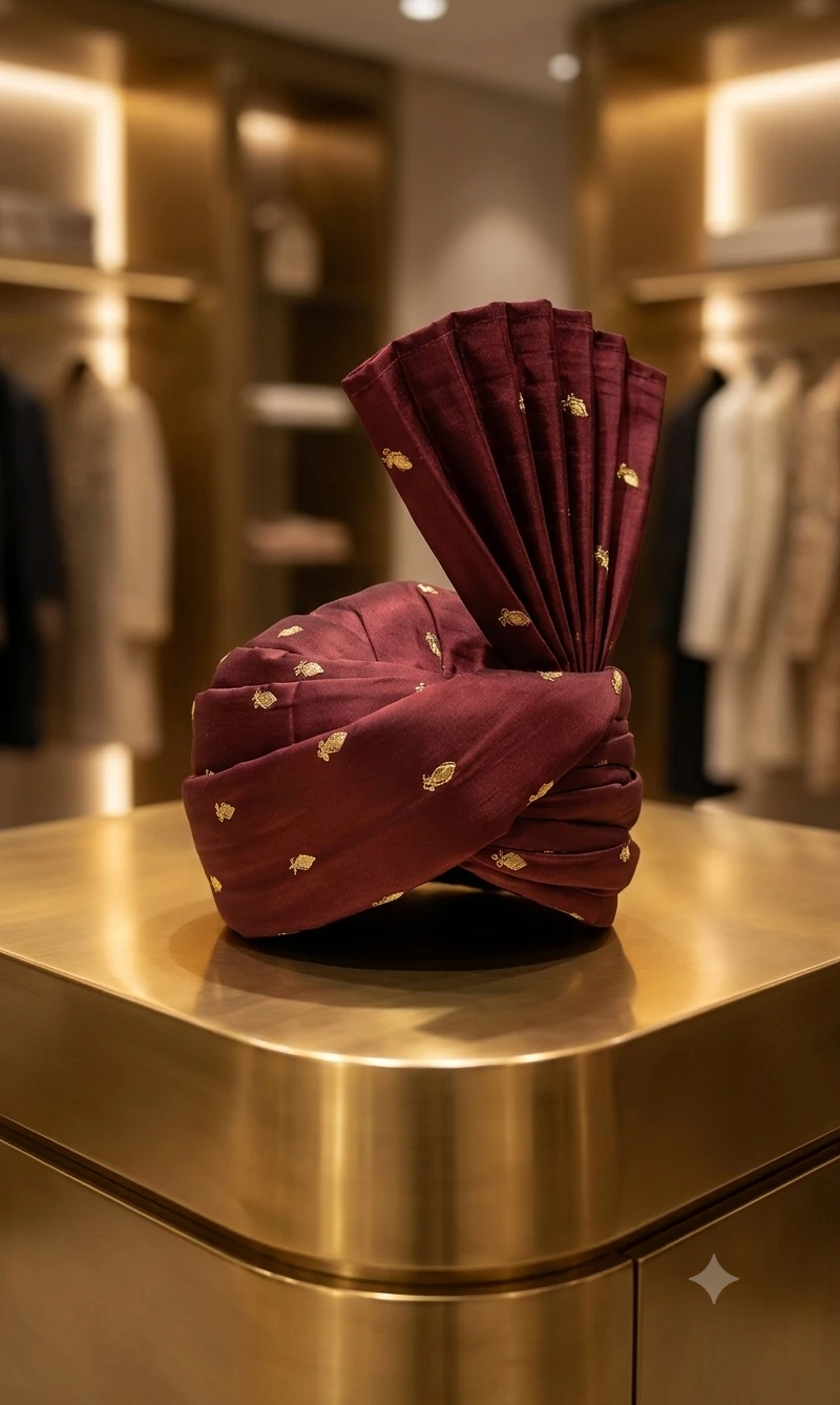 The Royal Plum Gold-Motif Groom's Turban (Kulla)