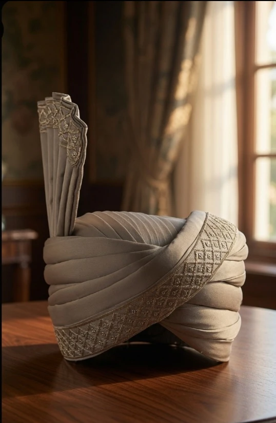 The Ivory Grace Hand-Embroidered Groom's Turban (Kulla)