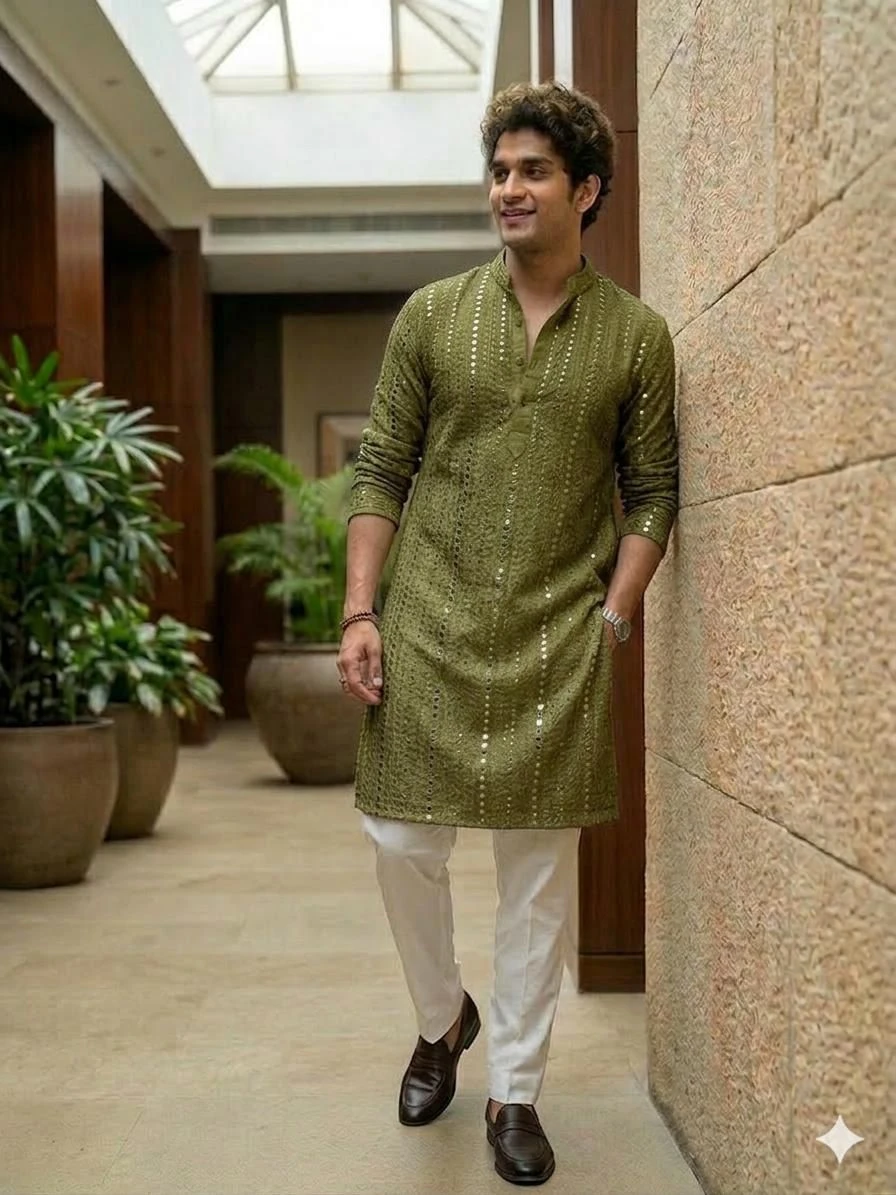 The Olive Heritage Hand-Embroidered Chikankari Kurta