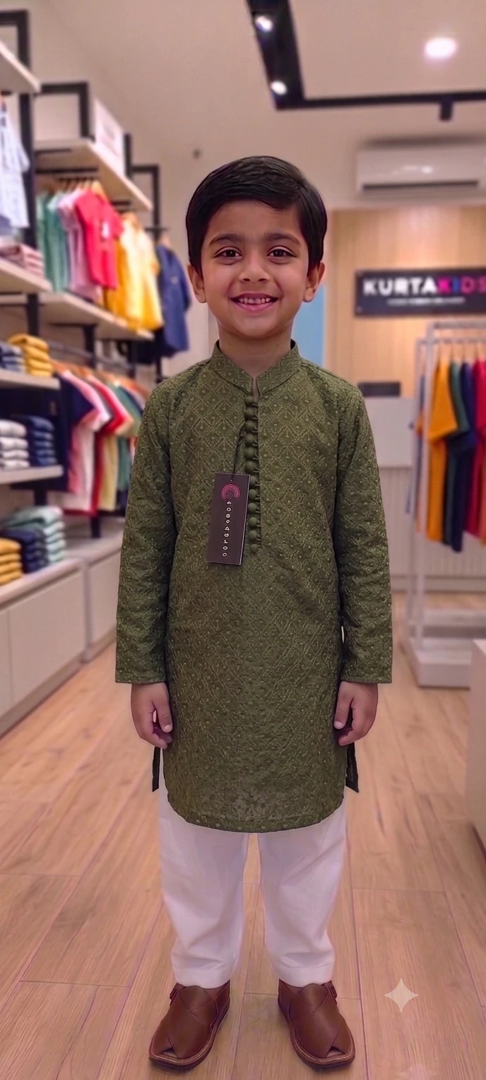 Junior Chikankari Embroidered Kurta