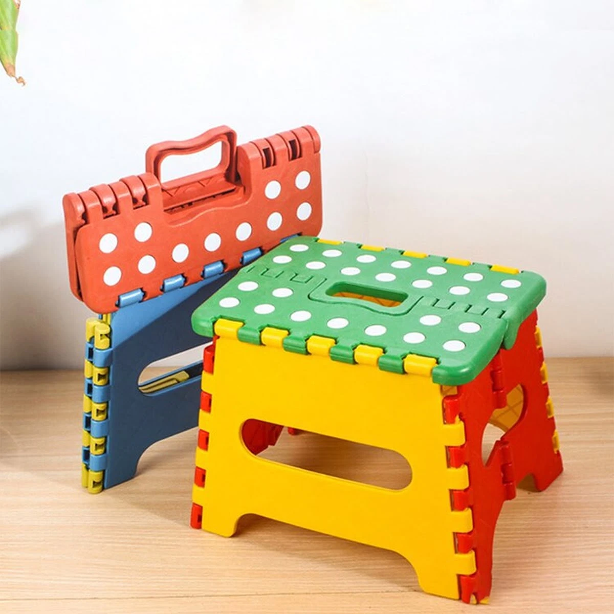 Multicolor Foldable Plastic Step Stool with Carrying Handle