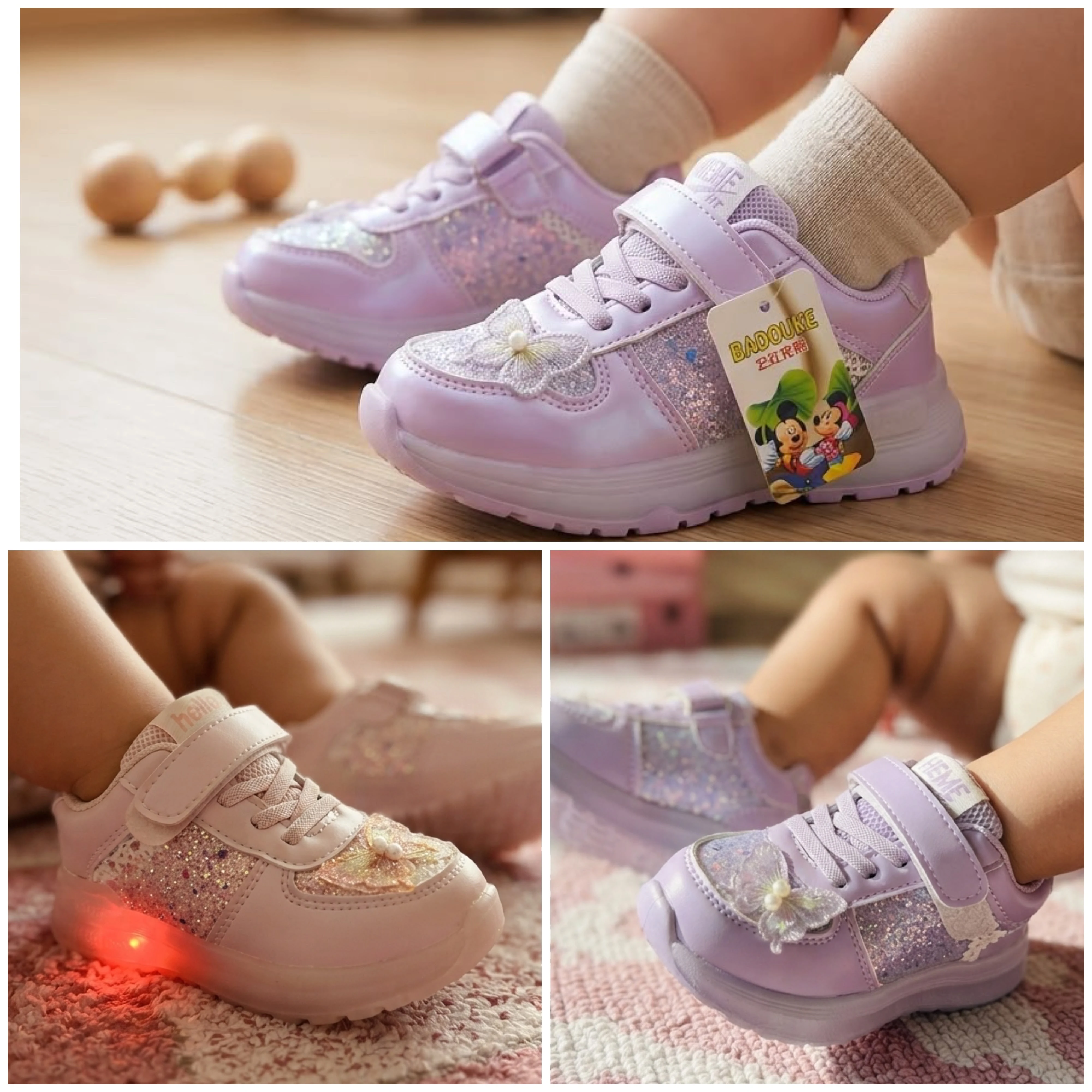 Girls Lavender Butterfly Sparkle Sneakers