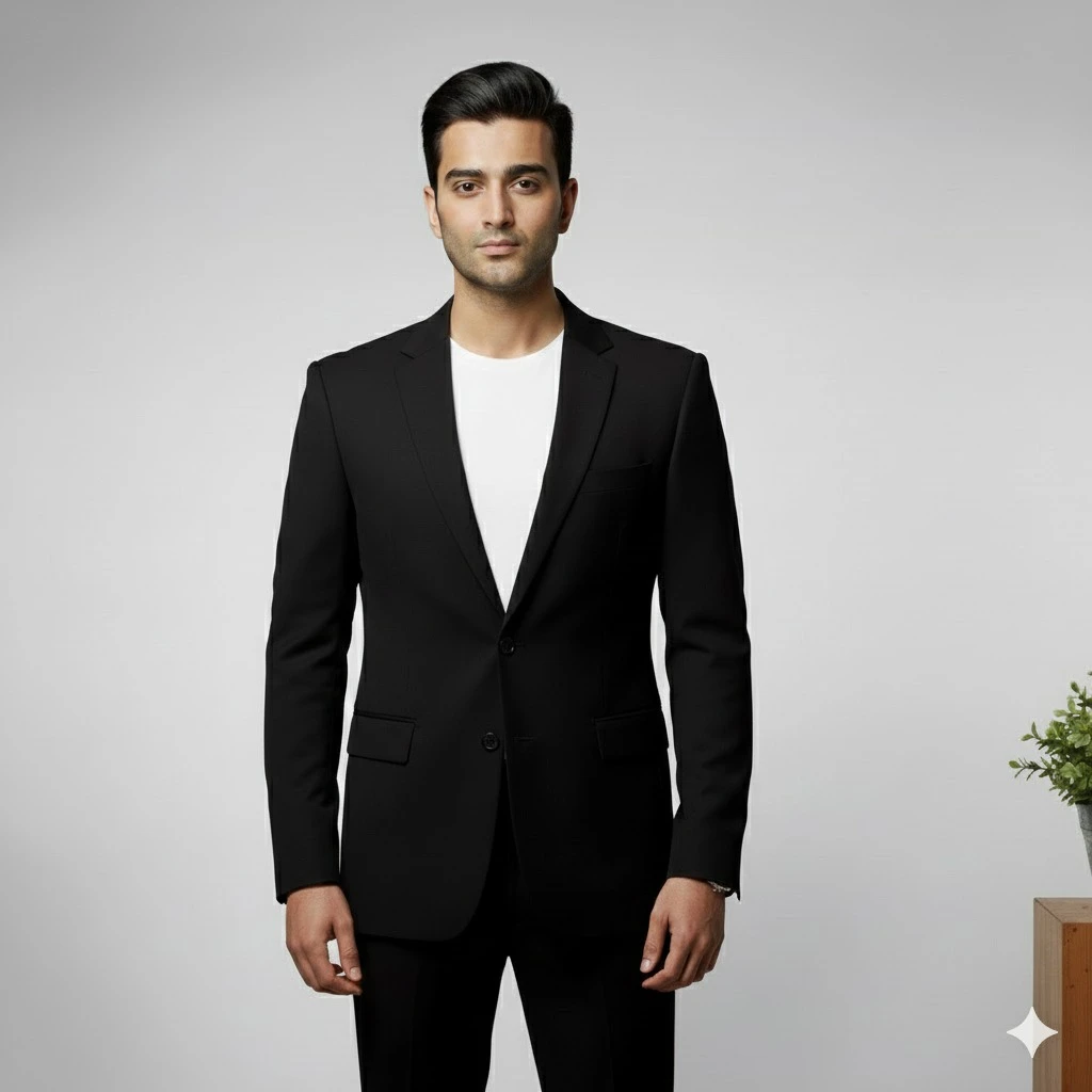 Men's Modern Jet Black Tailored 2-Piece Suit
