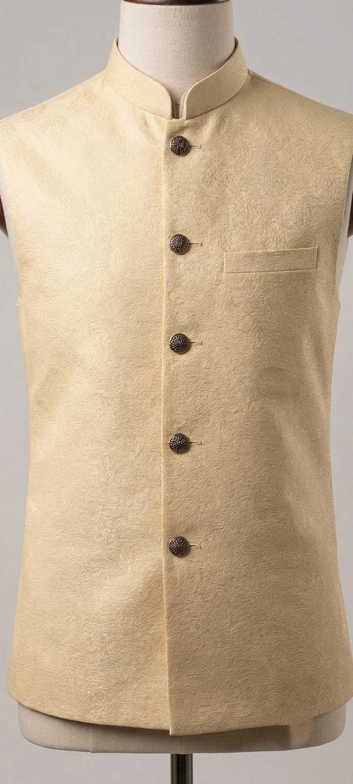 Men's Classic Textured Beige Gold Jacquard Waistcoat