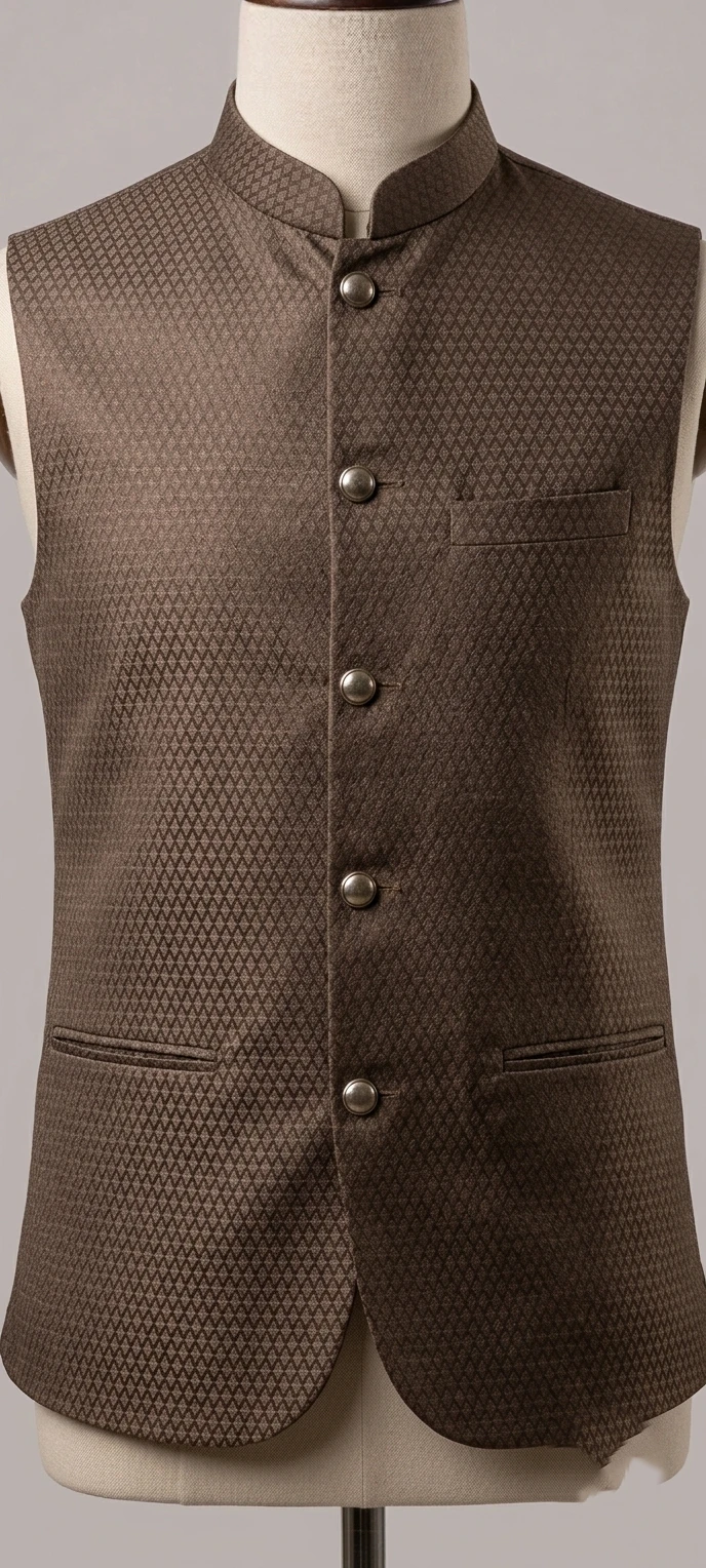 Men's Classic Brown Geometric Jacquard Waistcoat