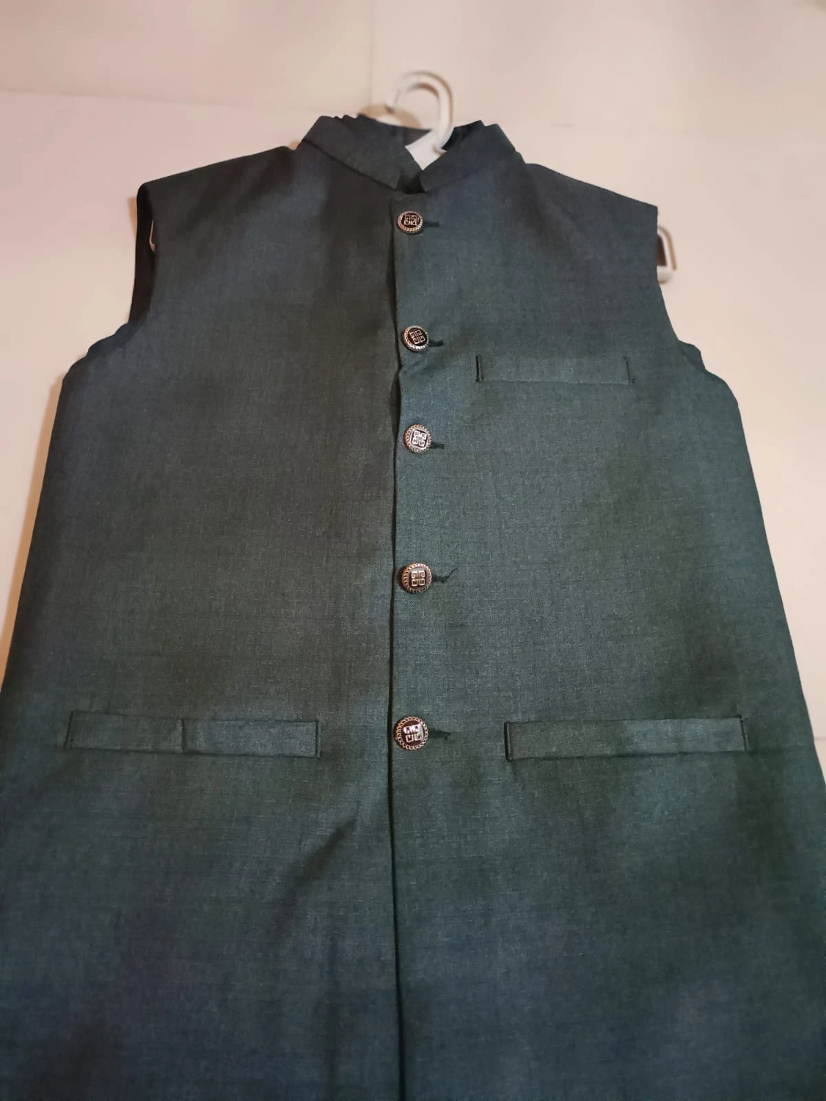 Boys' Forest Green Textured Silk Ethnic Waistcoat (Ages 1–13 Yrs)