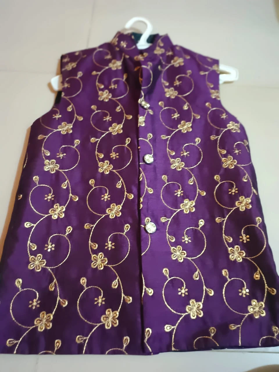 Boys' Royal Purple Floral Embroidered Mysorie Waistcoat (Ages 1–13 Yrs)