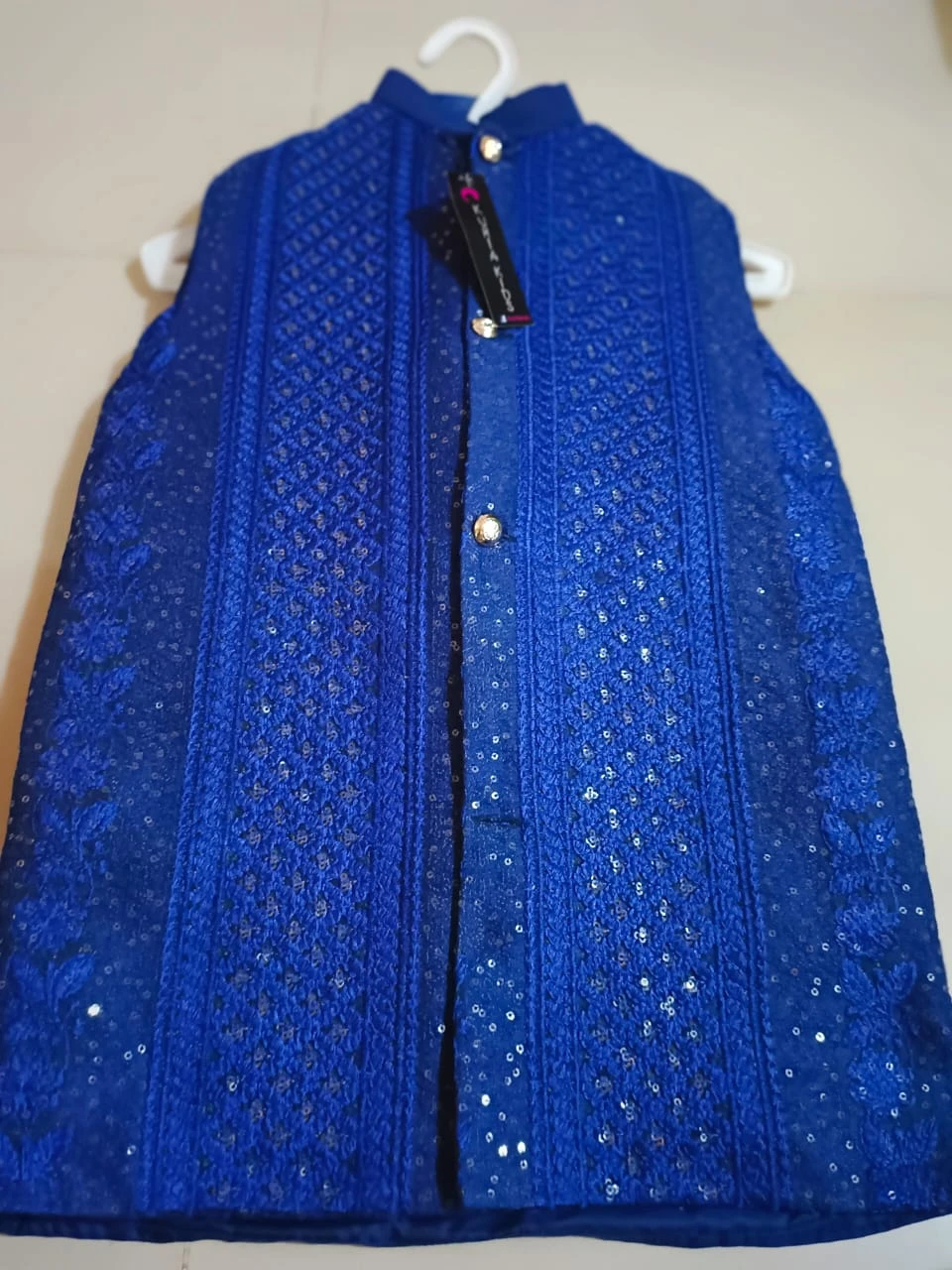 Boys' Royal Blue Sequin Embroidered Ethnic Waistcoat (Ages 1–13 Yrs)