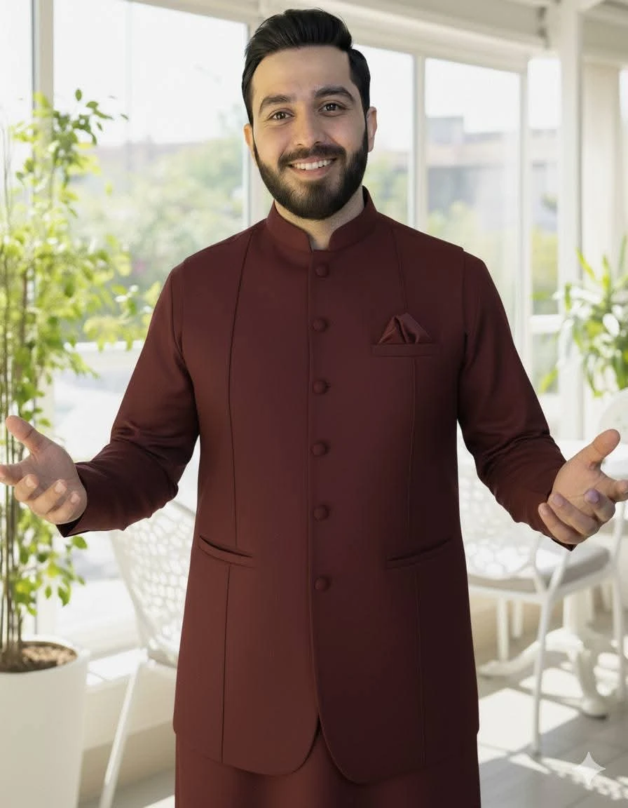 Three pcs suit shalwar kameez with same stylish waistcoat size small to large