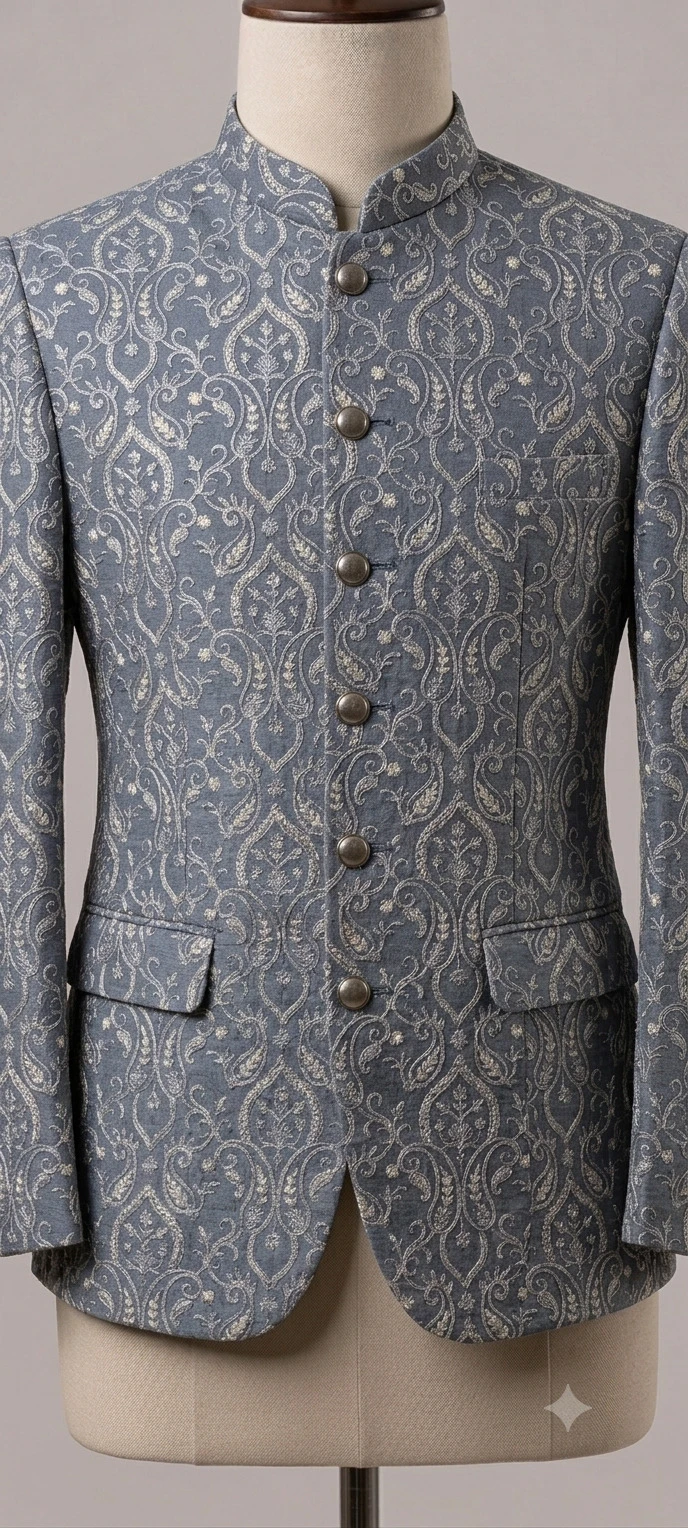 Men's Steel Blue Damask Prince Coat