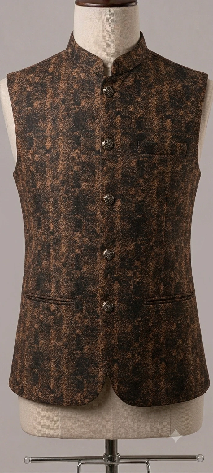 Men's Copper Bronze Abstract Woven Jamawar Waistcoat